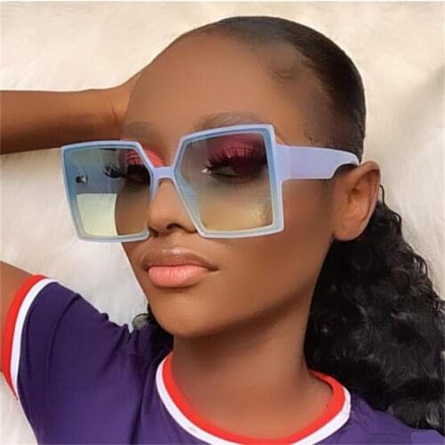Womens Vintage Fashion Blue Orange Sunglasses For Women Summer Gradient Square Shades Transparent Sun Glasses Female UV400