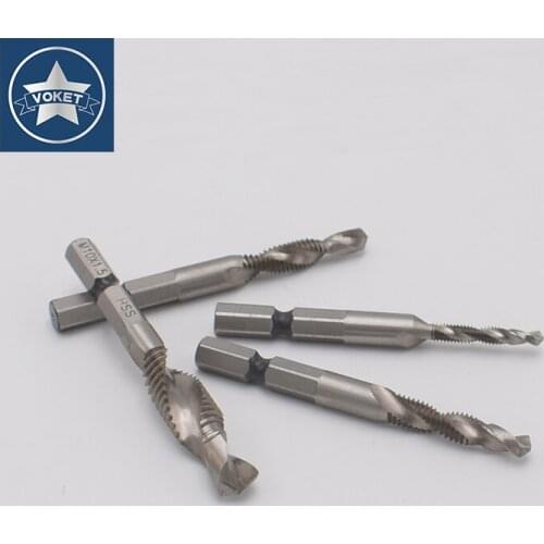 HSS Hex Shank Screw Thread Metric Tap Drill Bits M3 M4 M5 M6 M8 M10 X0.7 X0.8 X1 X1.25 Tapping and drilling integrated taps bit