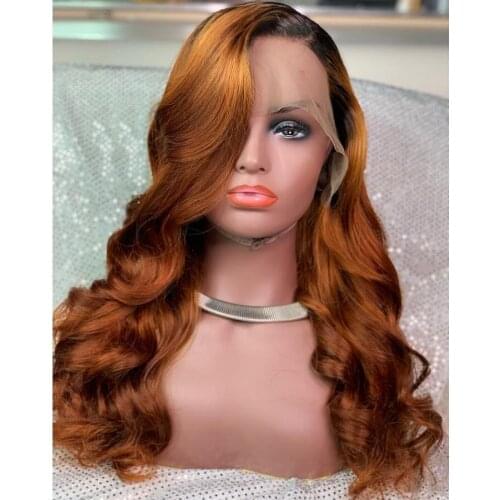 Ombre Orange Human Hair Full Lace Wigs Brazilian Remy Glueless Wig Preplucked with Baby Hair For Women