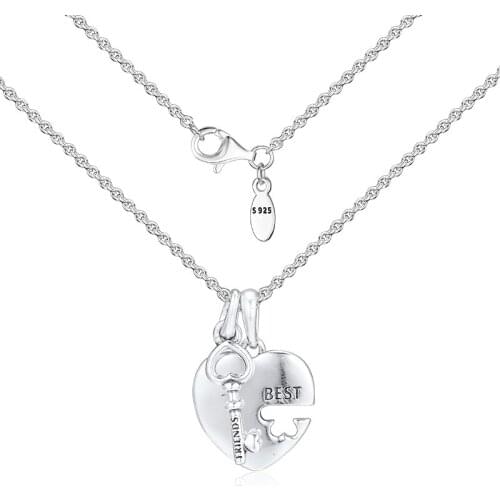Fits For Pandora Charms Bracelets Best Friends Heart & Key Pendant Beads 100% 925 Sterling-Silver-Jewelry Free Shipping