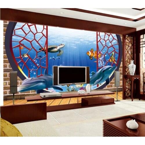 Custom photo wallpaper for walls 3 d mural wallpaper HD Shark Dolphin Sea World Background Wall Decorative Painting wall papers