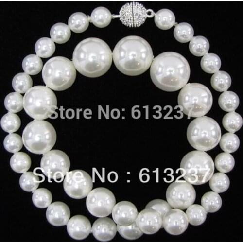 Popular white shell 8-14mm round simulated-pearl beads diy charming chain necklace for woman jewelry making 18 inch GE4025