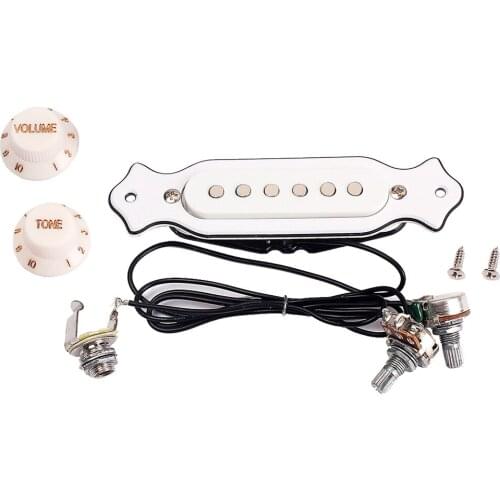 1 Set Pre-wired 6-string Single Coil Pickup Guitar Soundhole Pickup Harness with Volume & Tone Pots Knobs, Premium White