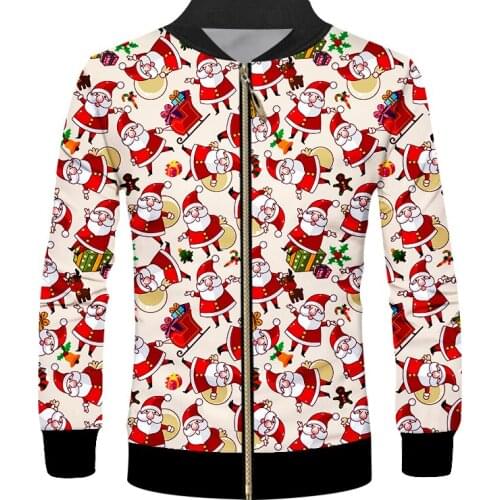 IFPD EU Size Mens Personality Plus Size Christmas 3D Printed Zipper Jacket Santa Claus Man Gingerbread Xmas Party Coat 6XL