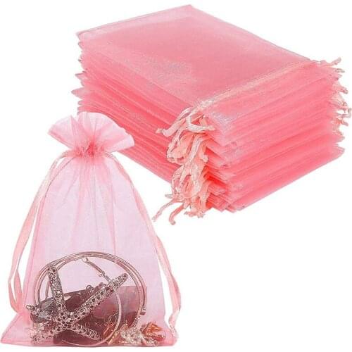 Pink Organza Gift Bags Mesh Wedding Favour Bags with Drawstring for Jewelry Makeup Candy Christmas Festival Packing