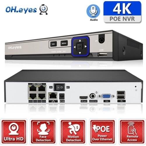 Security Surveillance H.265 4CH POE NVR For HD 1080P 4MP 5MP 8MP POE IP Camera 4K NVR AI Face Detect Network Video Recorder
