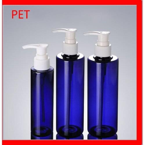 100/200/250ML PET blue plastic bottle w white Press Lotion Pump shampoo Cosmetics container empty Foam Soap Refillable Bottles
