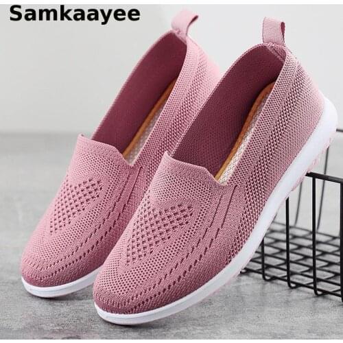 Size 35-41 Womens Flats Shoes Spring Autumn Ladies Knitted Mesh Loafers Sneakers Female Casual Zapatillas Soft bottom Footwear 1