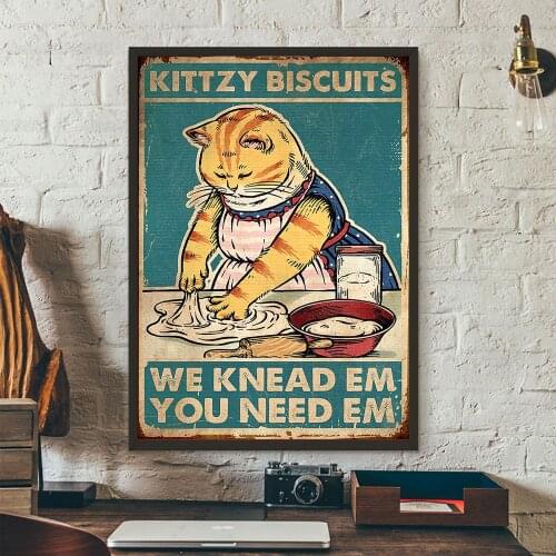 Kitty Biscuits Vintage Poster We Knead Em You Need Em Cute Cat Canvas Painting Wall Art Decor