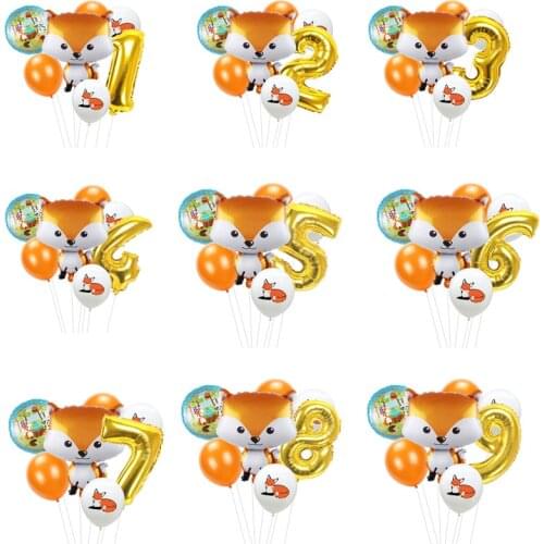 7pcs/lot Cartoon Foil Fox Balloons with Animal Latex Balloon Number Baby Shower Globos Children Birthday Party Decorations kids