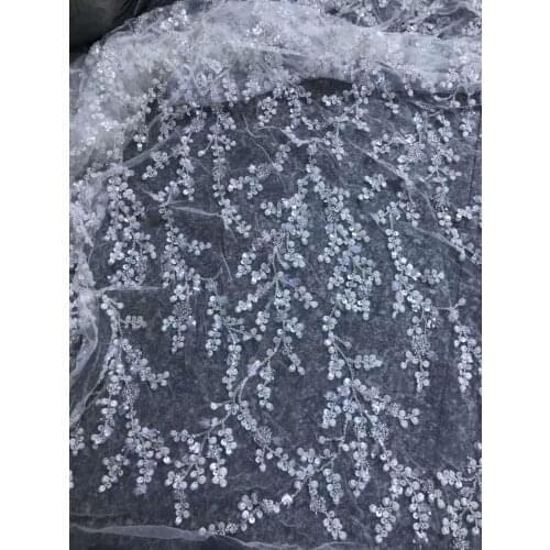 Beaded lace long branch beaded lace Wedding Dress Fabric Nigerian Textile
