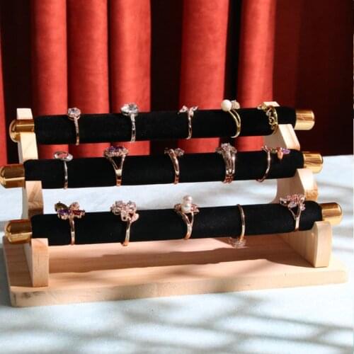 Factory Price Wooden 3 layers Rings Bracelets Necklaces Storage Luxurious Handmade Jewelry Display Stand Ring Makeup Organzier