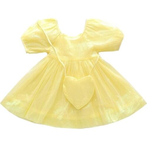Yellow Princess Dress Age For 1 - 8 Years Baby Girls Korean Style Puff Sleeve Dresses 2021 New Summer Casual Beach Loose Frocks