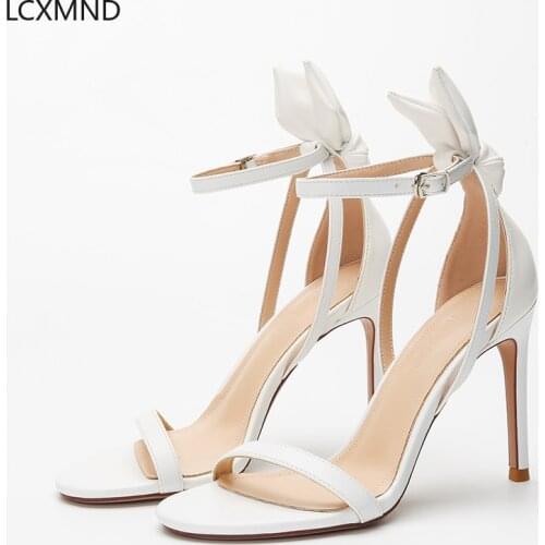 High Quality Sandals for Women 2021 Strappy Black Heel Sandals Sexy Stitch Heels Noble and Elegant Sizes 32-43