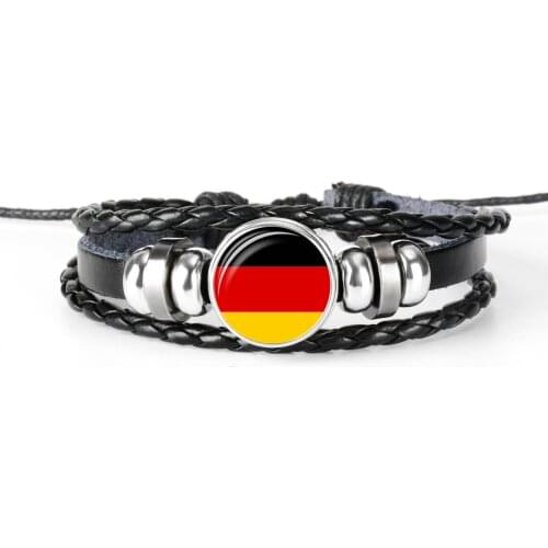 2019 New Fashion Handmade France Germany Flag Bangle Bracelet for Men and Women Glass Cabochon Leather Bracelet Jewelry Gift