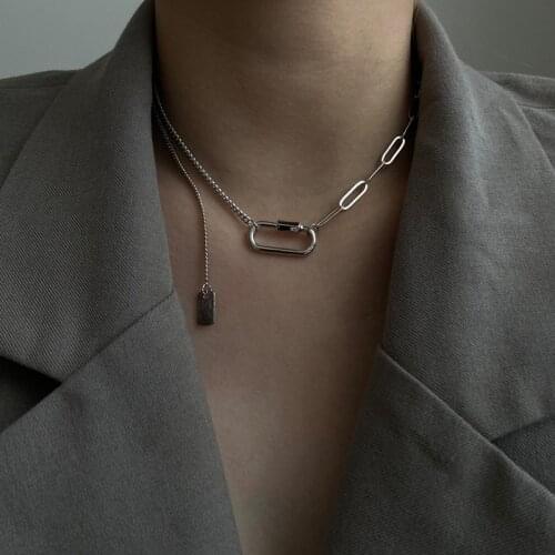 VSnow Minimalist Metal Geometrical Asymmetric Pendant Necklace for Women Unique Design Long Tassel Necklace Jewelry Accessories