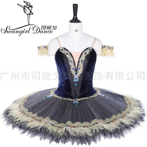 Navy blue professional ballet tutu split performance ballet stage tutu costumes women pancake platter tutu dress BT2032
