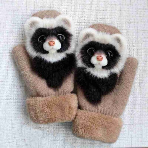 Animal Cat Dog Panda Raccoon Design Winter Warm Gloves 22Cm Long Cute Girls Mittens Full Fingers Fashion Soft Princess