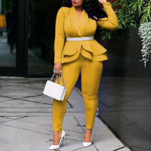 Winter Two Piece Set Women Long Sleeve Top And Pants Elegant Office Ladies Work Wear Suit Sets Plus Size Autumn Matching Outfits