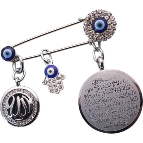 ZKD Allah AYATUL KURSI Turkish evil eye hamsa hand of fatima Stainless Steel Scarf Hijab brooch islam muslim baby pin