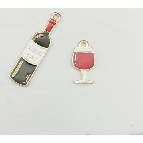 10pcs/pack Red Wine Glass Drink Enamel Charms Metal Pendant Earring DIY Fashion Zinc Alloy Charms for Jewelry Making
