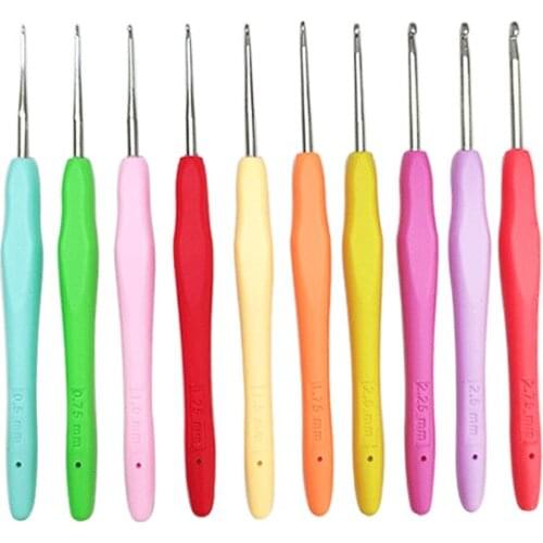 Stainless Steel 10-Pack Plastic Handle Color Sweater Needle Diy Knitting Tool Thick Hook