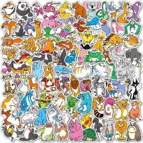 100pcs Cartoon Animal Stickers For Kids Waterproof Removable Luggage Scooter Laptop Helmet Vinyl Stickers Scrapbook Sticker Pack