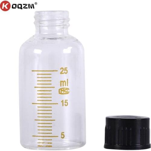25ml Black Screw Cap Graduated Round Glass Reagent Bottle Screw On Cover Graduation Sample Vials Plastic