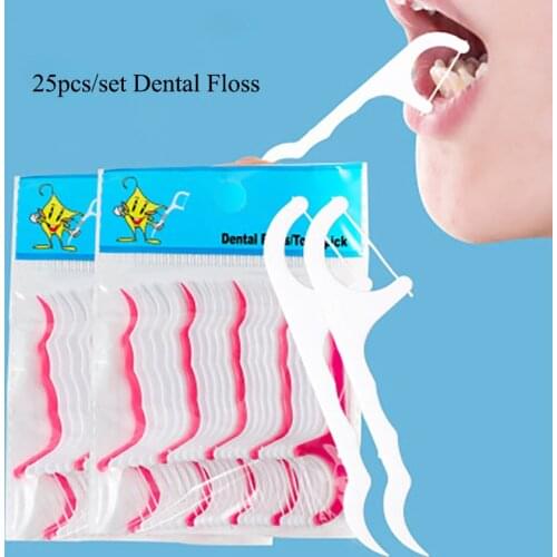25Pcs/set Dental Floss Flosser Interdental Brush Oral Hygiene Dental Cleaning Tooth Teeth Stick Toothpicks Floss Pick Oral Care