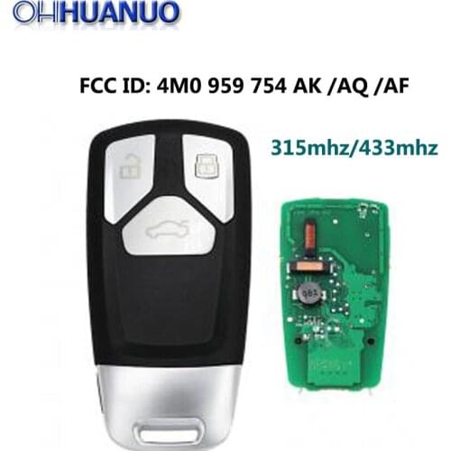 3 Button Keyless go Smart Remote Key Fob 315MHZ OR 433MHz FCC ID: 4M0 959 754 AK /AQ /AF for Audi TT A4 A5 Q7 2016 2017 2018-up