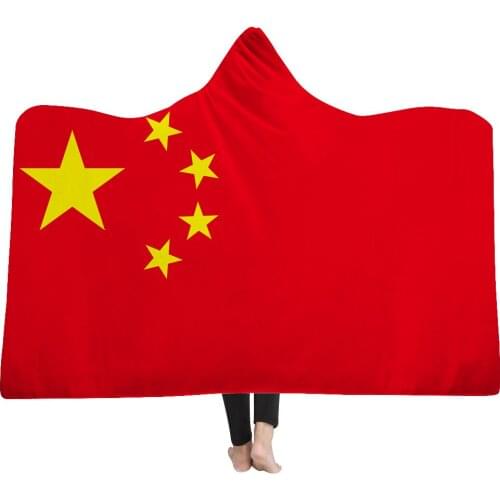 3D Printed National flag Thicking Hooded Blanket for Adult Gothic Sherpa Fleece Wearable Throw Blanket Microfiber Bedding