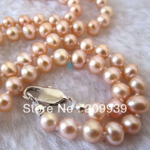 Free shipping 18" 4.5-5.5mm Small Peach Pink Freshwater Pearl Necklace Children