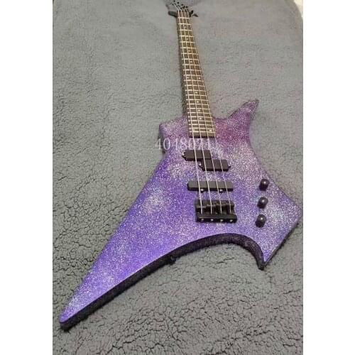 Free Transportation. 4-String Shaped Electric Bass, Purple Flash Paint, Customizable