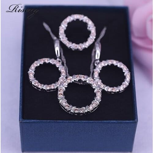 Big Sale Many Colors Top Cubic Zircon Silver 925 Costume Jewelry Set for Women Ring Earrings Necklace Set Luxury Design Jewelry
