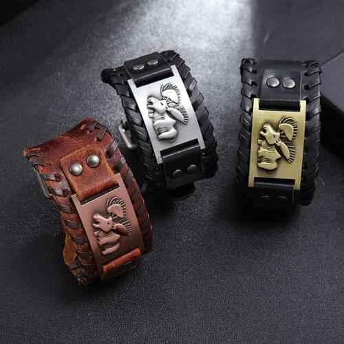 Anomokay Vintage Series Viking Totem Cowhide Strap Bracelet Bear Paw Pattern Mens Punk Leather Bracelet Accessories