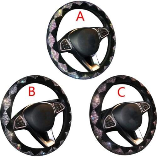 38cm Diamond Steering Wheel Cover for Women Rhinestone, Colorful Crystal Velvet