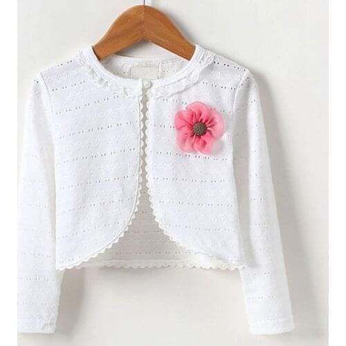1 2 4 6 Years Spring Autumn Baby Cardigan Flower Sweaters Lace Collar Cotton Sweaters Thin Long Sleeve Kids Girl Knitting Coat