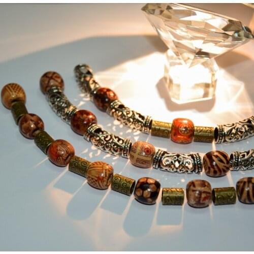 50 Pcs Wooden Dreadlock Bead Hair Beads+50Pcs Brozen Beads+10Pcs Silver 7MM Hole Dreadlock Beads Adjustable Hair Braid Cuff Clip