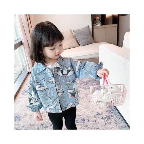 Korean Childrens Autumn Denim Jacket 2021 New Baby Cartoon Bunny Jacket Girls Denim Jacket Toddler Outwear Kids Cowboy Coats