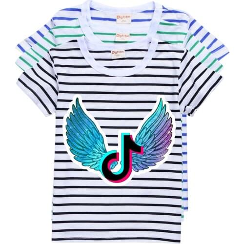 TIK TOK Summer Cartoon Print Baby Girls Short Sleeve T Shirt Kids Girls Cotton Clothes Toddler Tops Tees Costumes
