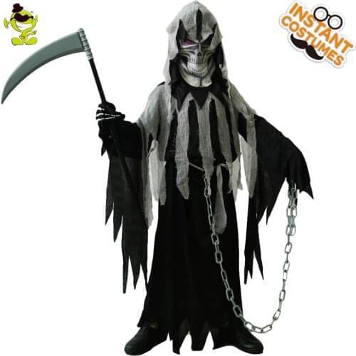 Kids Halloween Mr.Grim Costume Cosplay Children Horror Deat Skeleton Boys Grim Reaper Robe Halloween Cosplay Party Costumes