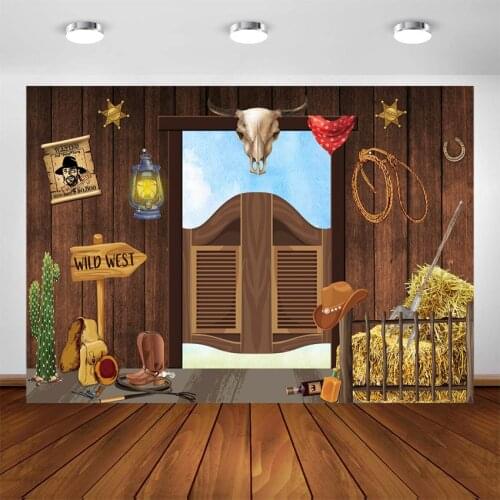 Wild West Party Backdrop Western Cowboy Sheriff Rustic Vintage Rural Wood Birthday Party Banner Decoration Background Photocall