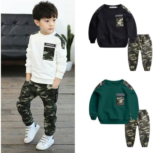 Teen Kids Clothes Baby Boys Costume Letter Tracksuit Camouflage Tops Pants 2PCS Children Boy Winter Outfits Set Roupa Infantil