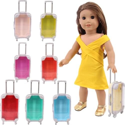 Doll Toy 8-color Transparent Trolley Suitcase Fit 18 Inch American Doll And 43 Baby New Born Doll,Our Generation,Gift For Girl