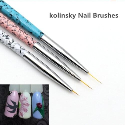 Kolinsky Nail Art Brushes Supper Thin Paint Brush Set 3pcs Liner Pens Metal Handle Gel Polish Manicure Painting Drawing Tools