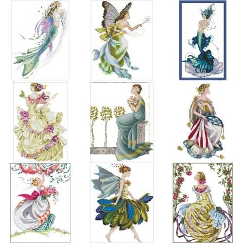 Mermaid fairy patterns counted 14CT Cross Stitch Sets DIY Chinese Cross-stitch Kits Embroidery Needlework