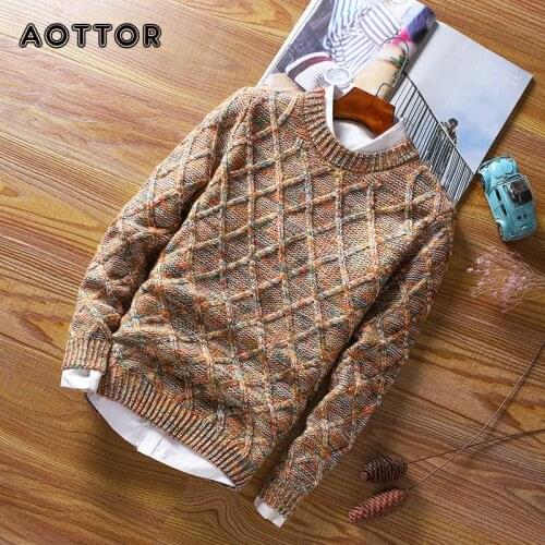 New Mens Sweaters Winter Male Round Neck Pullover Knitwear Sweater Men Casual Wool Slim Pullovers Diamond-shaped Korean Style