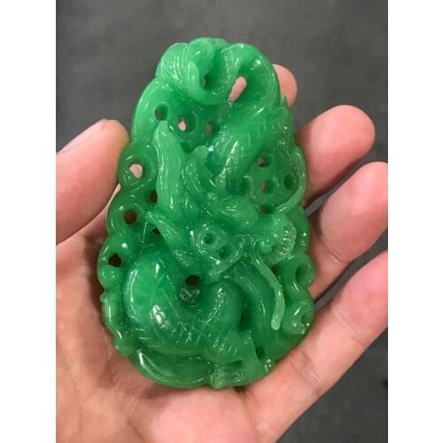 Natural green jade pendant two side hollow handcarved dragon jade necklace women men pendants jadeite jade jewlelry necklaces
