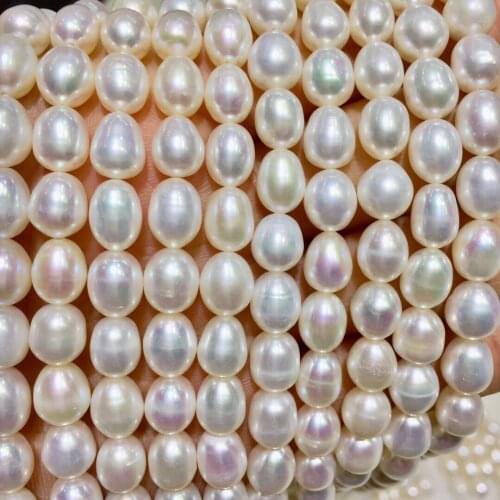 Wholesale 7-8MM Real Cultured Freshwater Rice Shape White Color Pearl Necklace Strand String Jewelry Beads Accessory 10pcs/lot