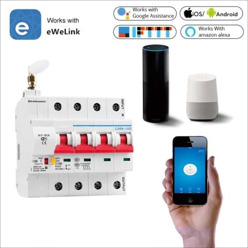 WiFi Circuit Breaker Remote Control by eWeLink Voice Control With Amazon Alexa and Google Home 4P WiFi MCB 16A~125A IFTTT